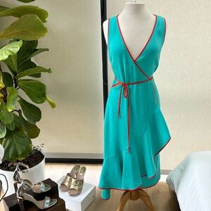 Diane Von Furstenberg WRAP DRESS aqua/coral color size 4